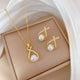 1pc Golden Leaf pearl Necklace Earrings Jewelry Set