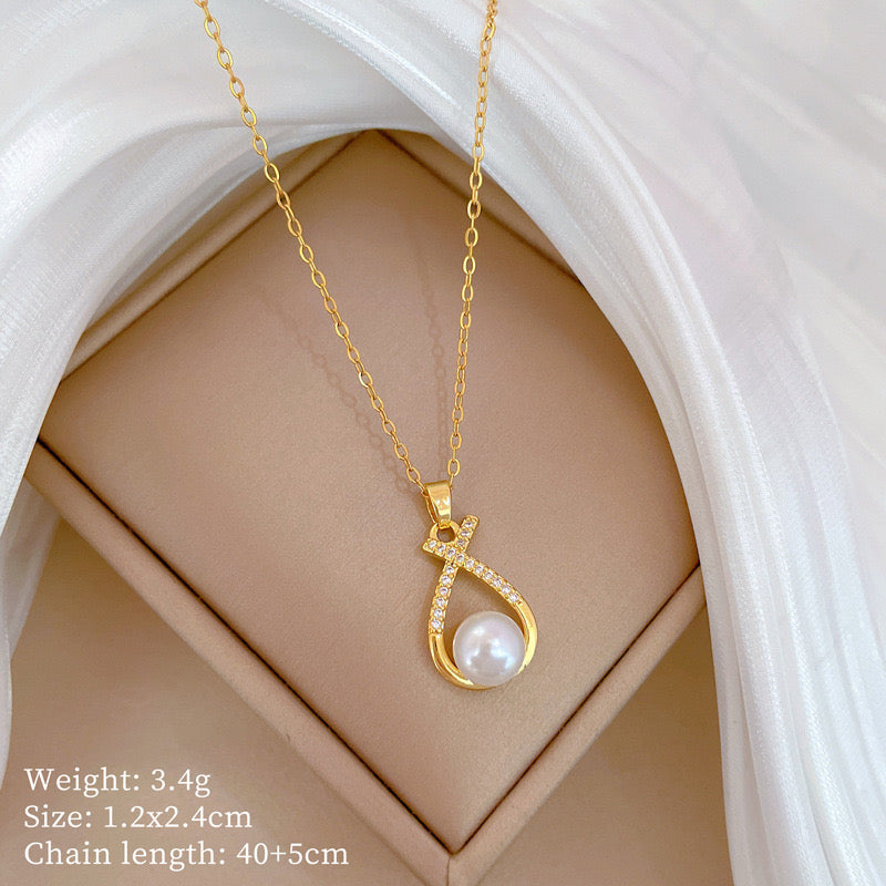 1pc Golden Leaf pearl Necklace Earrings Jewelry Set