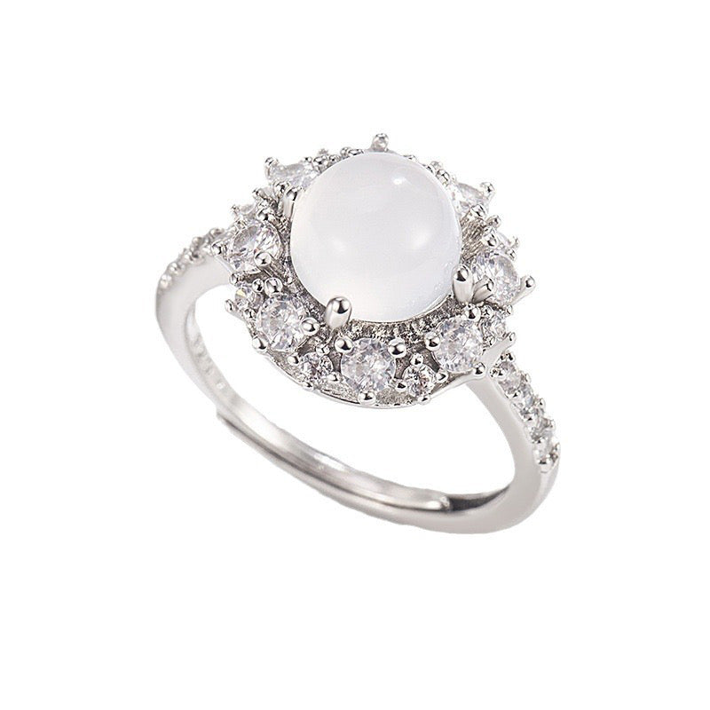 Moonstone Flower Shaped Adjustable Ring