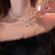 Wedding Double Layer Pearl Bow Pendant Necklace