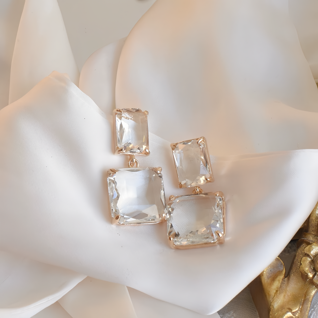 S925 Silver Transparent Geometric Square Crystal Earrings