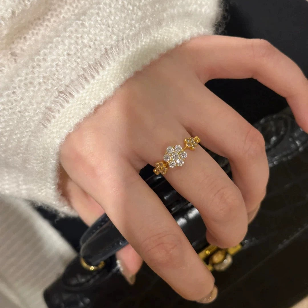 Gold Plated Zircon Flower Open Ring