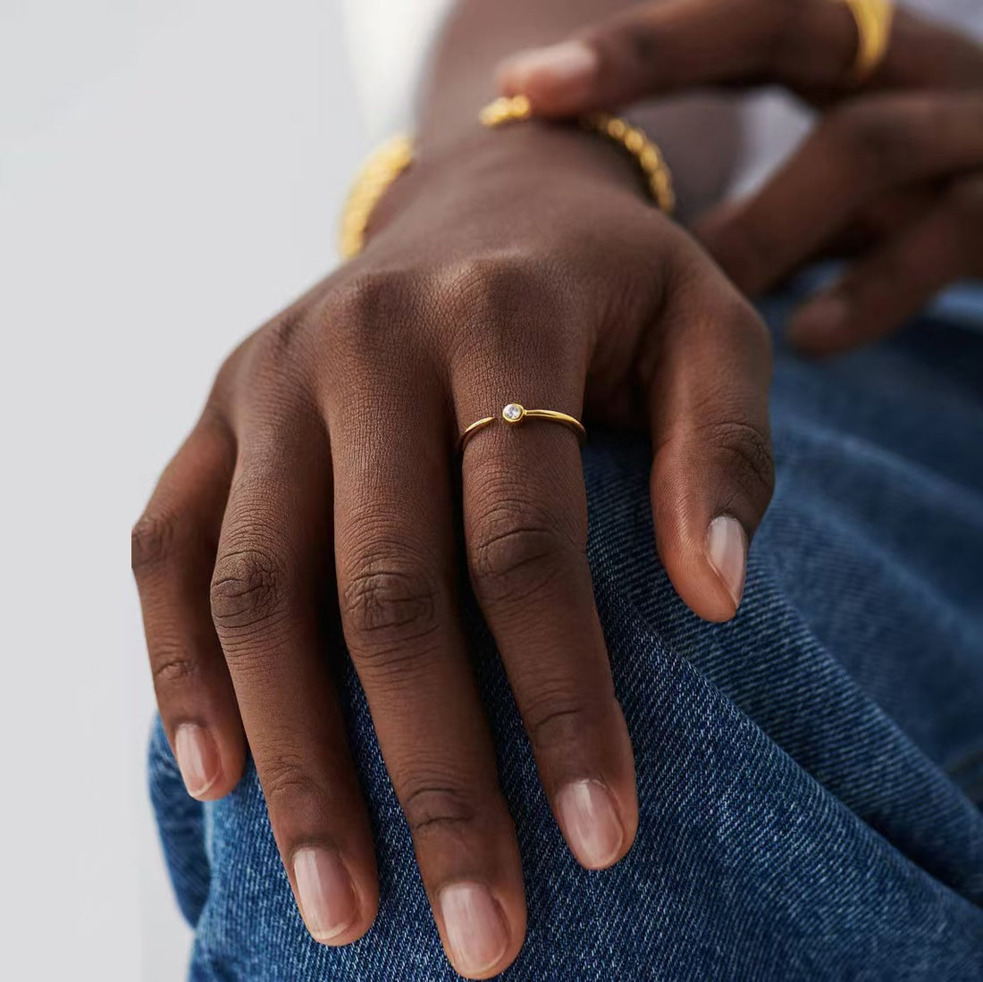 Elegant Modern Style Geometric Copper Zircon Inlay Open Rings