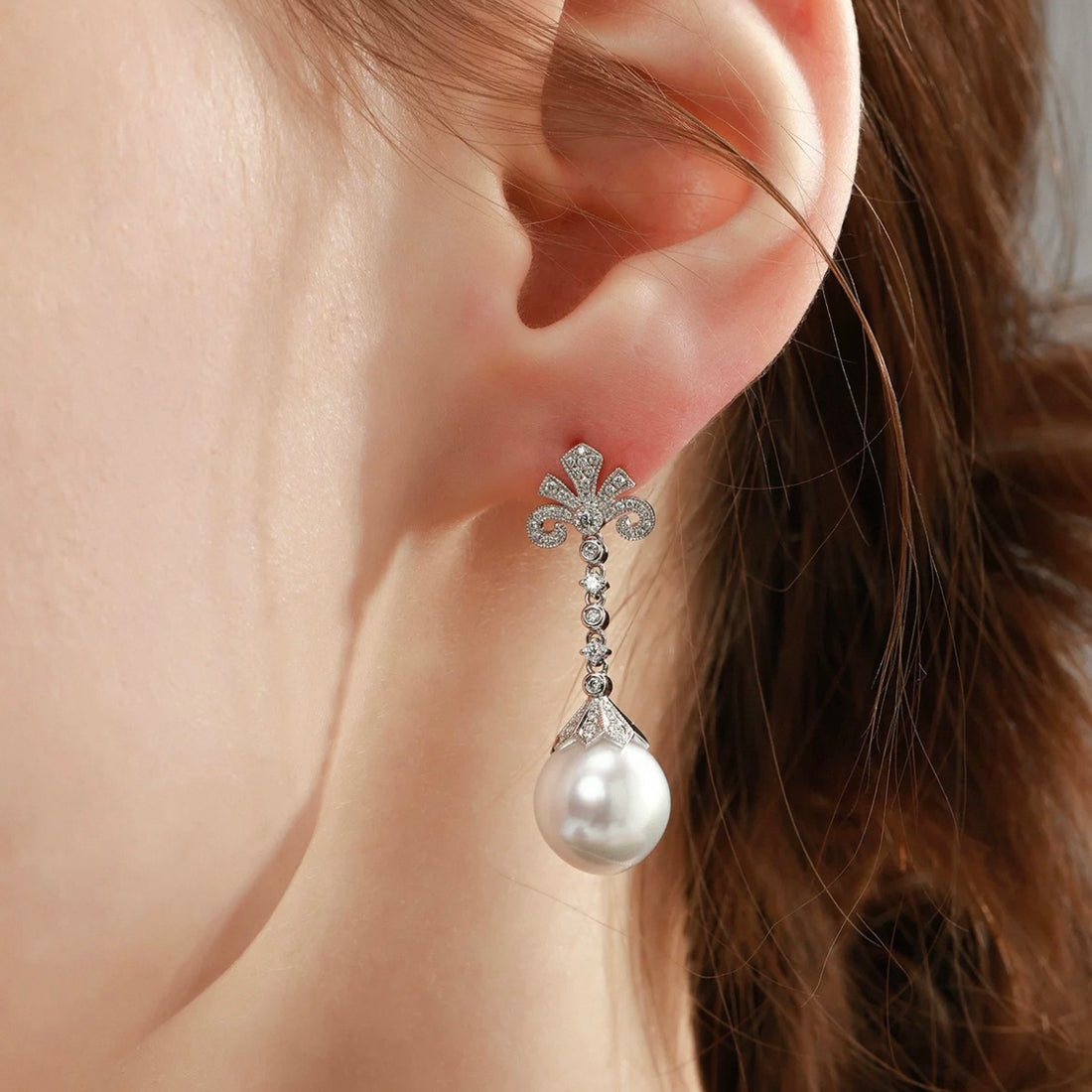 Golden Iris Flower Pearl Earrings