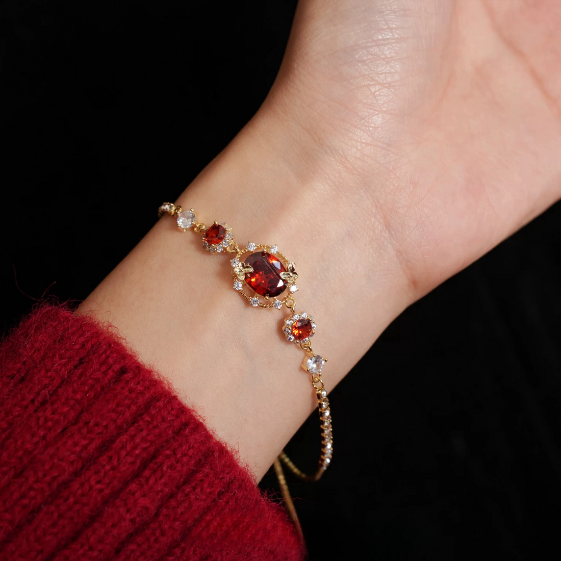 18K Gold Plated Ruby Set Diamond Pull-out Bracelet