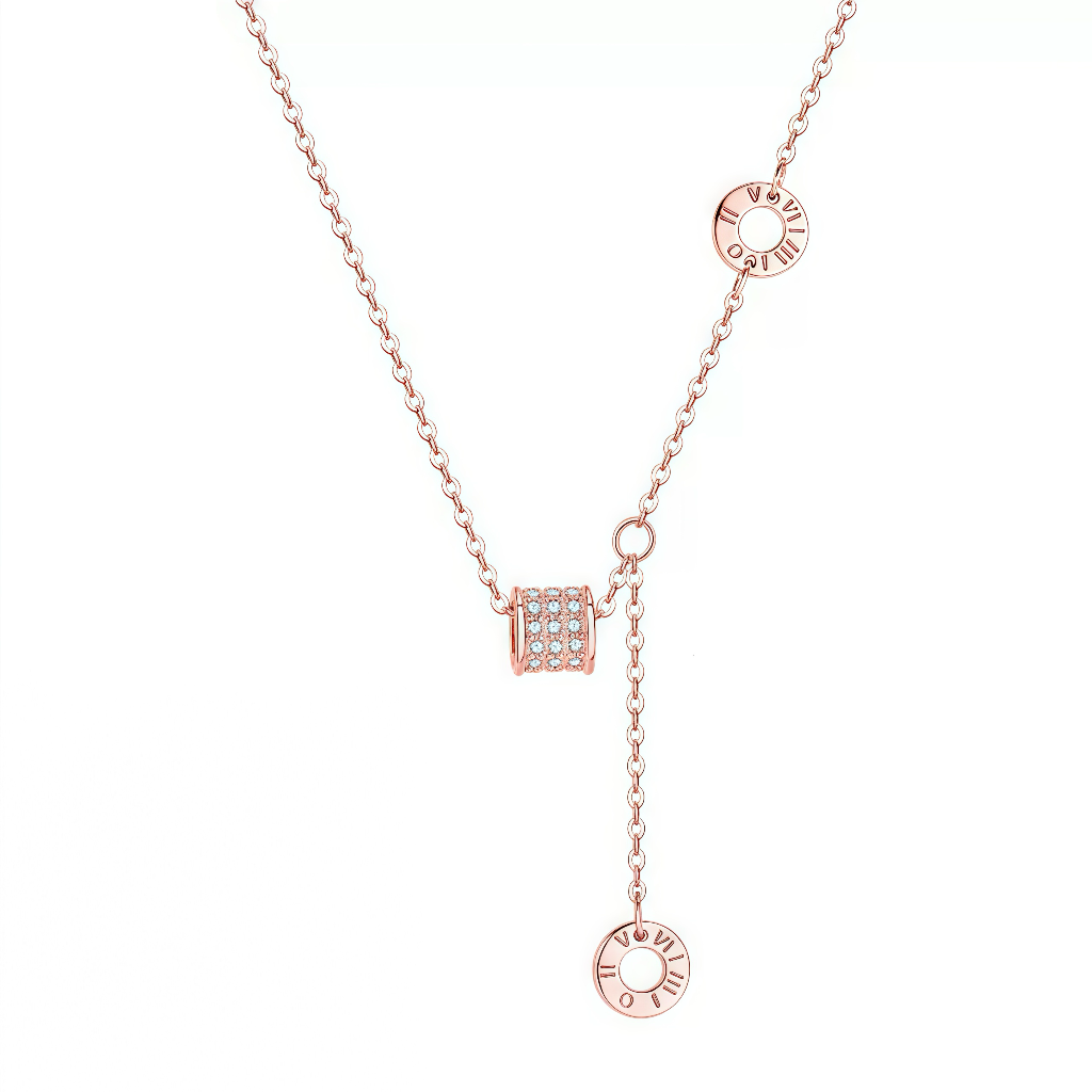 S999 Sterling Silver Roman Time Circular Tassel Necklace