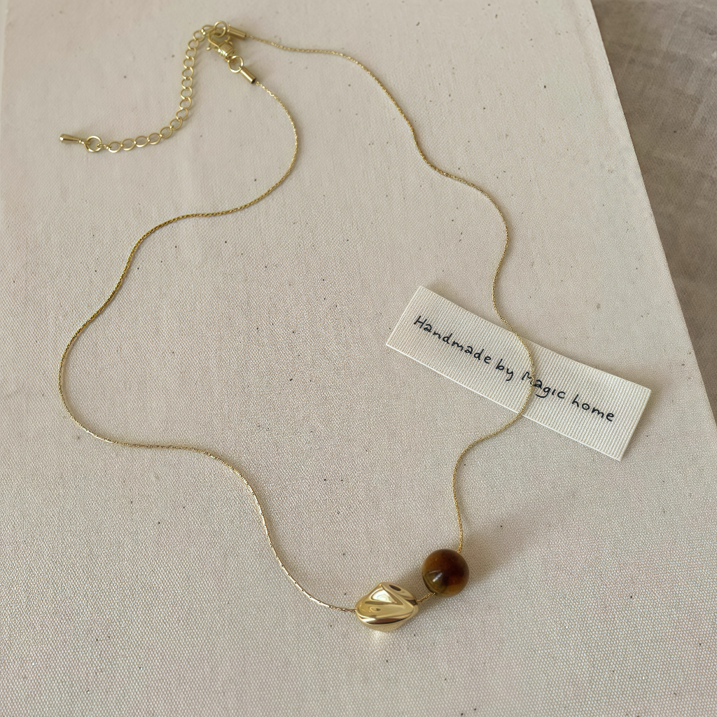 Golden tiger-eye Geometric Liquid Metal Necklace