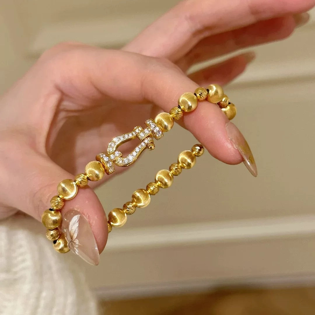 Cat's Eye Gemstone & Diamond Horseshoe Elastic Bracelet