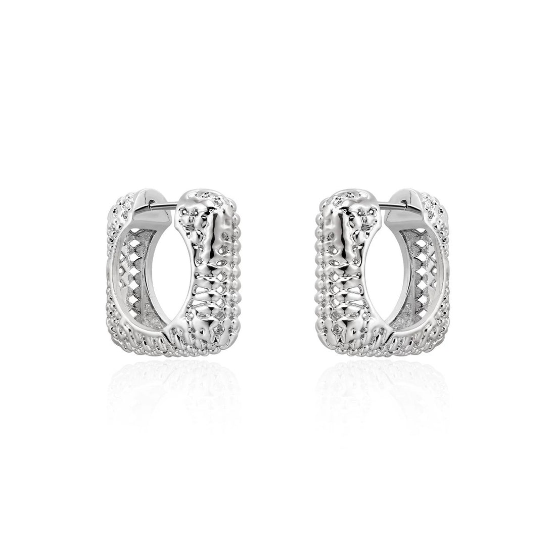 Silvery Square Openwork Hoop Earrings