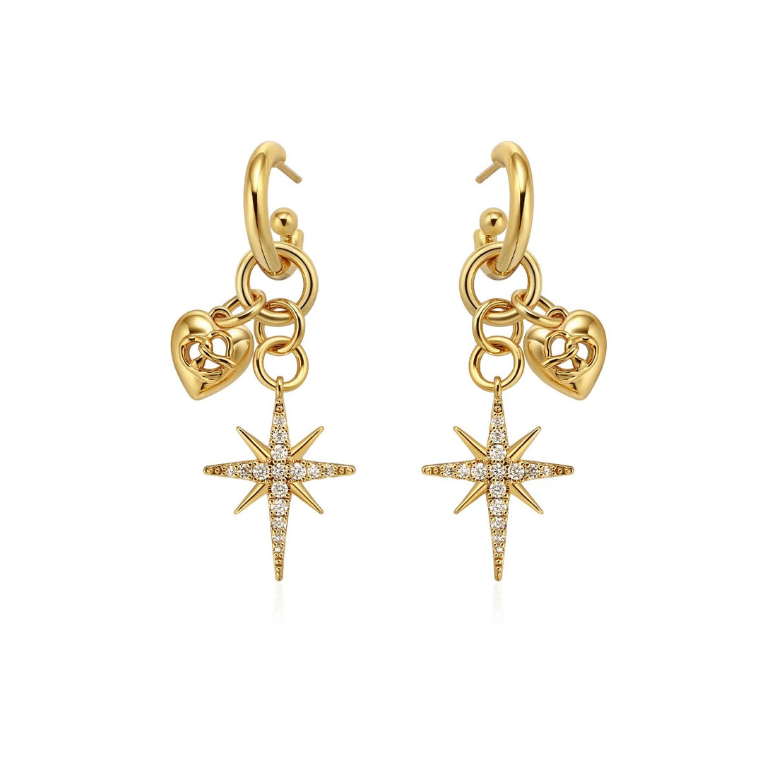 18K Gold Double Hoop Octagram Diamond Love Earrings