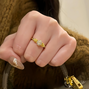 18K Gold Rose Motif Six-Prong Solitaire Ring