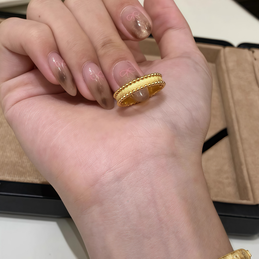 Italian Brushed Gold Beaded Edge Ring