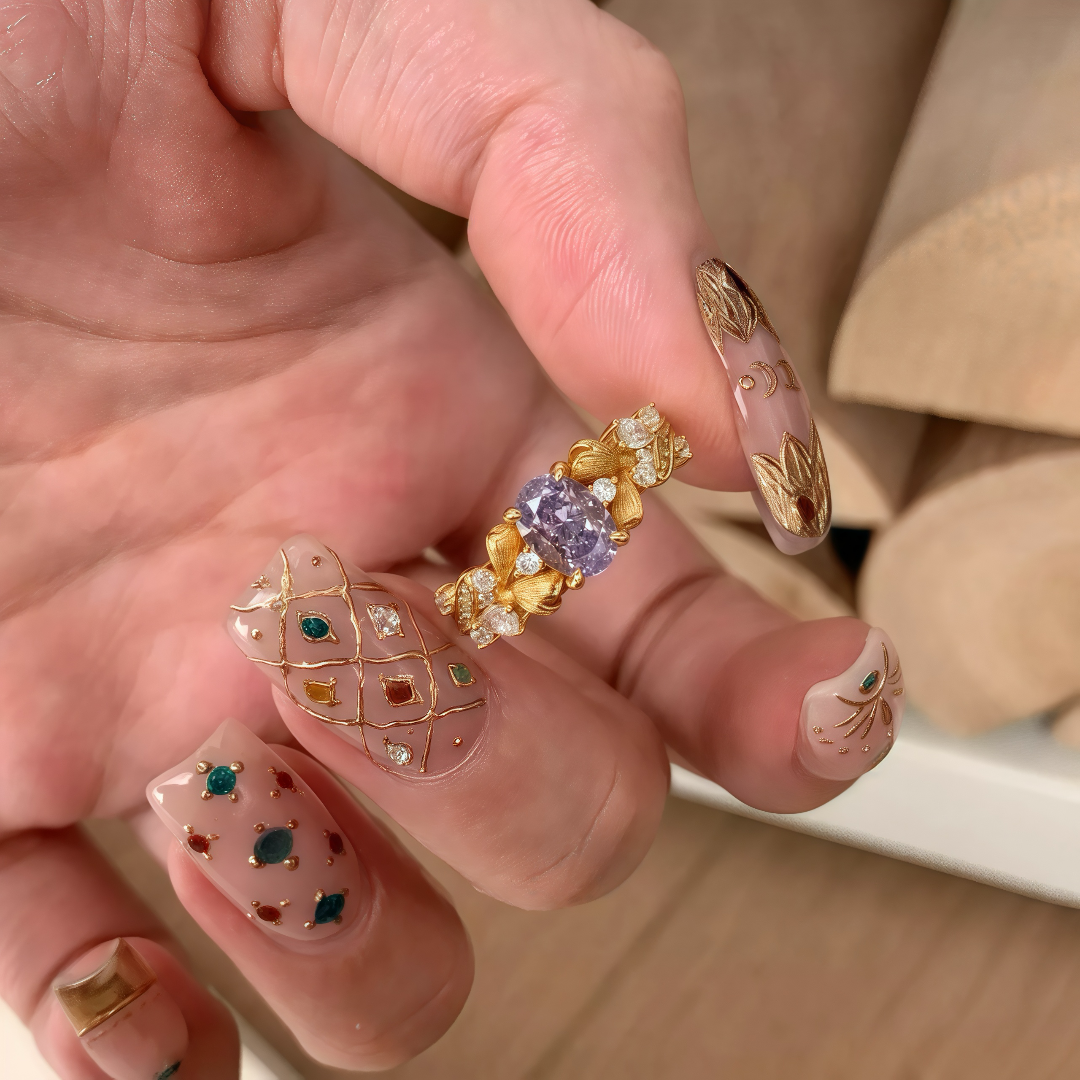 Vintage-Style Vine Ring With Purple Diamond