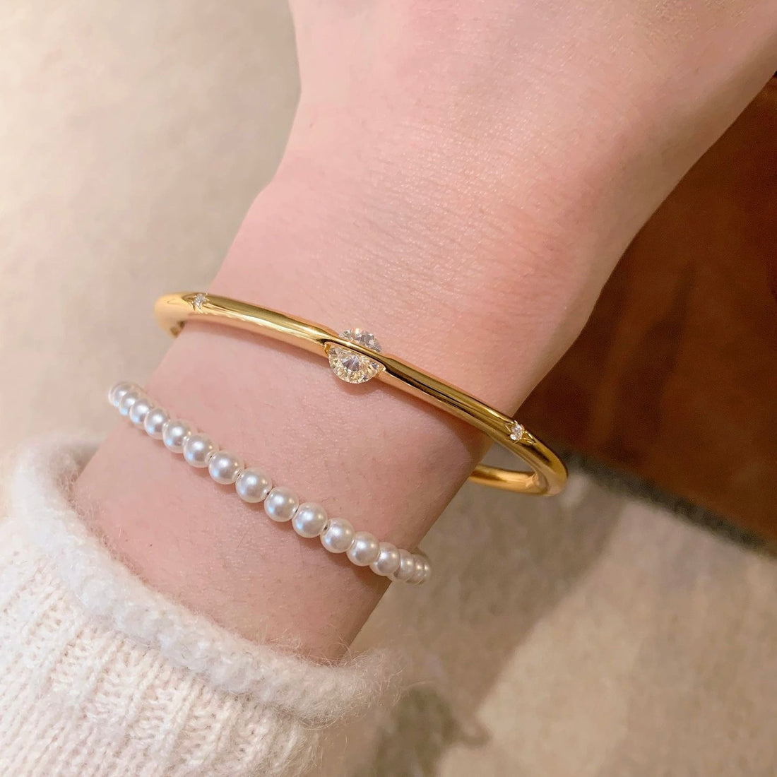 18K Gold High-Polish Rotatable Star CZ Bracelet