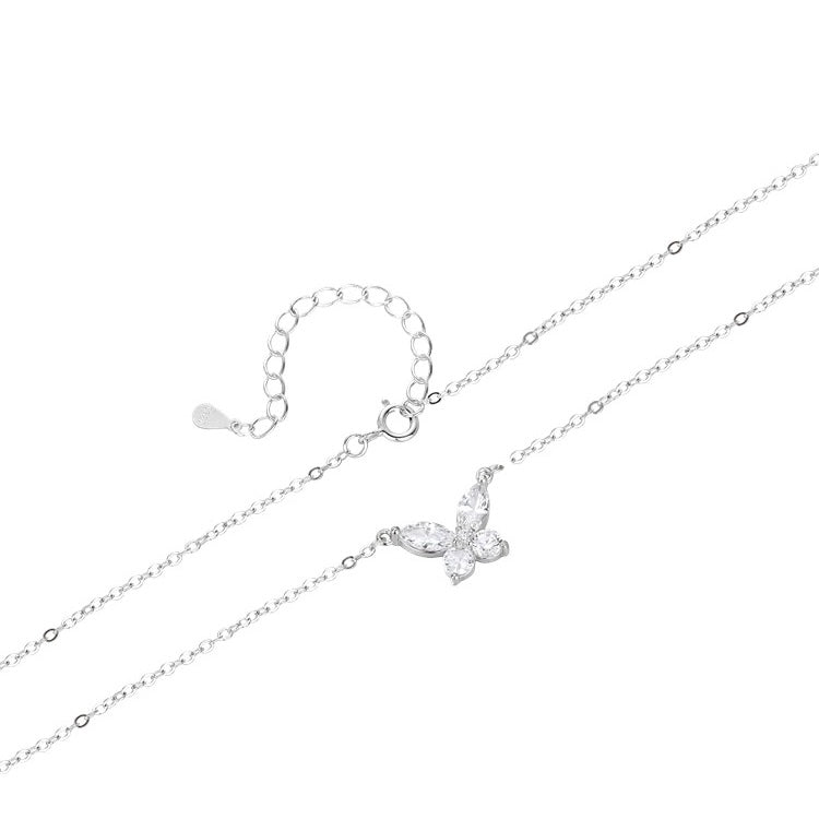 S 925 Pure Silver Butterfly Collarbone Necklace