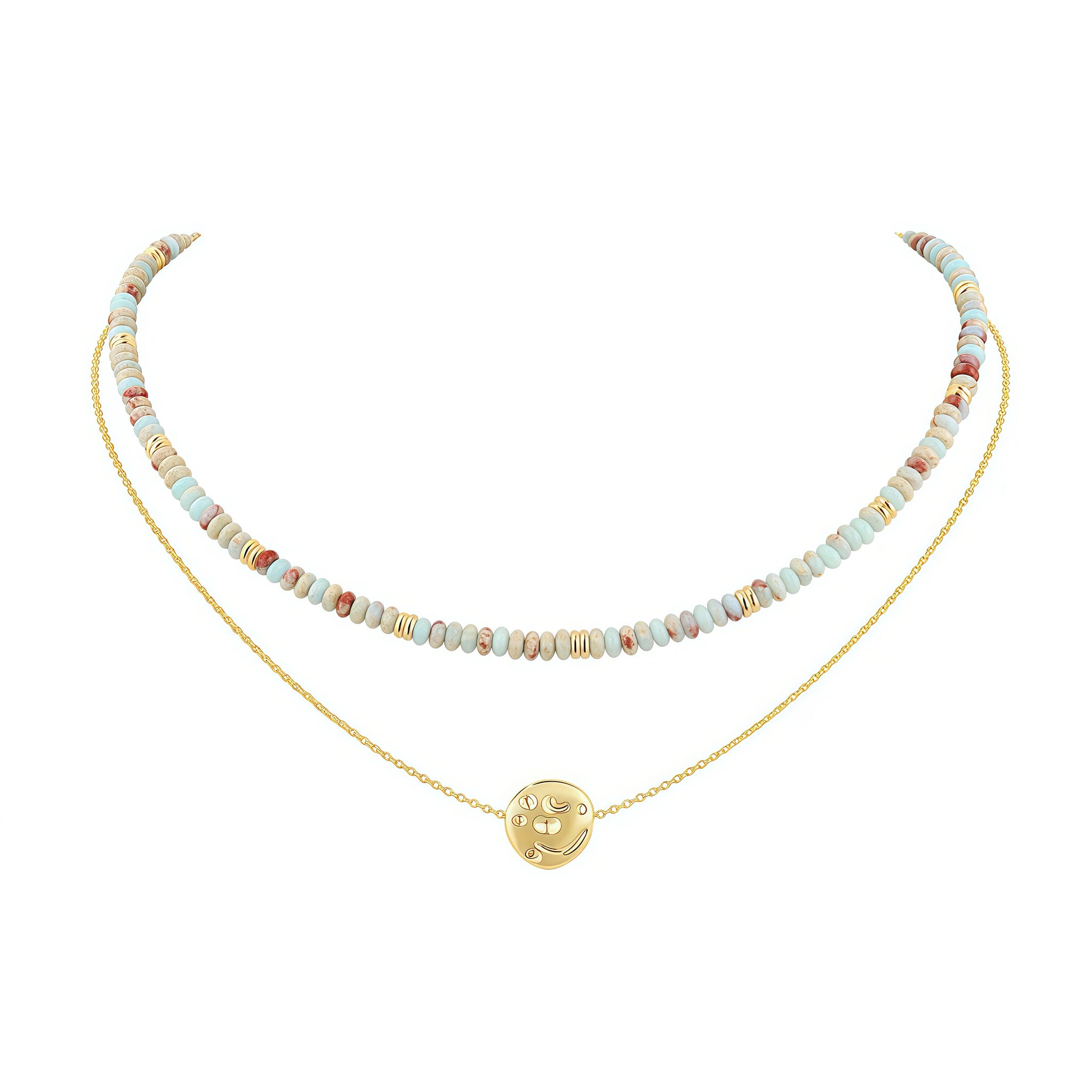 Double Layer Colored Bead Pendant Necklace