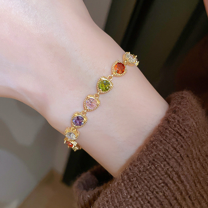 Colorful Zircon Heart-shaped Bracelet