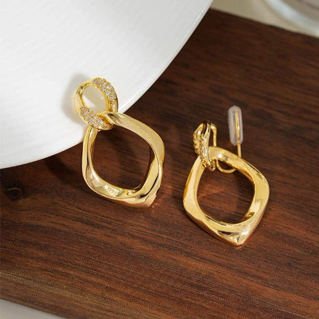 Irregular Geometric Square Double Loop Earrings