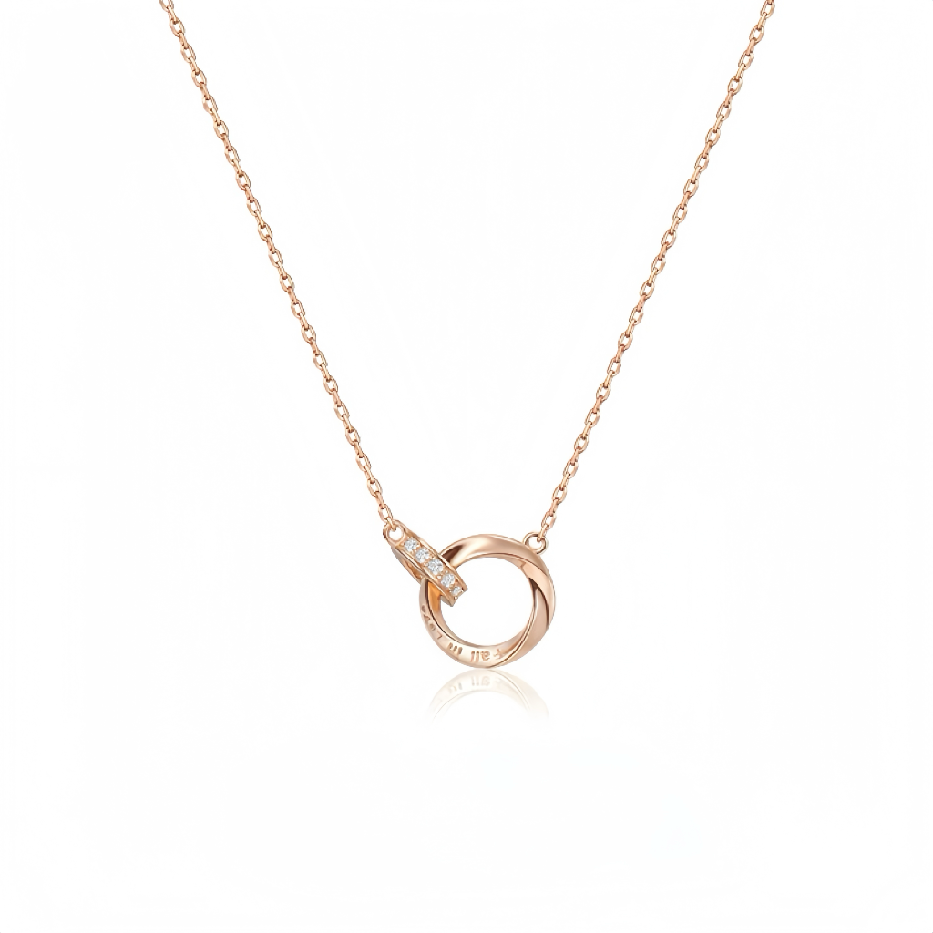 S999 Sterling Silver Mobius Double Ring Necklace