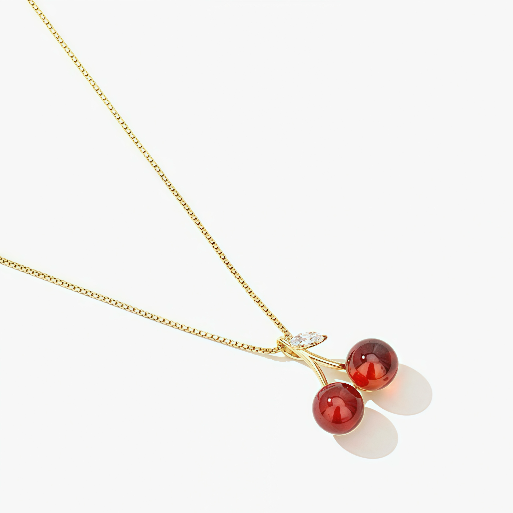 S925 Pure Silver Red Agate Cherry Necklace