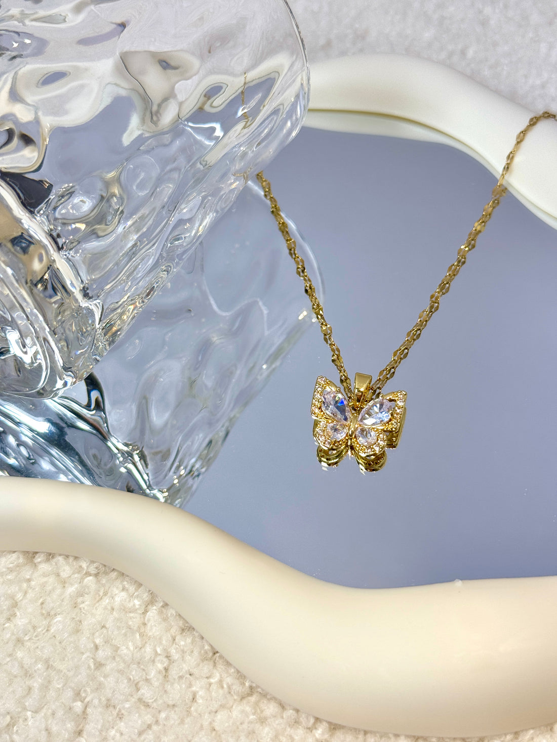 Titanium Steel Diamond Encrusted Butterfly Necklace