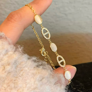 Oval Cat Eye Stone Diamond Encrusted Bracelet