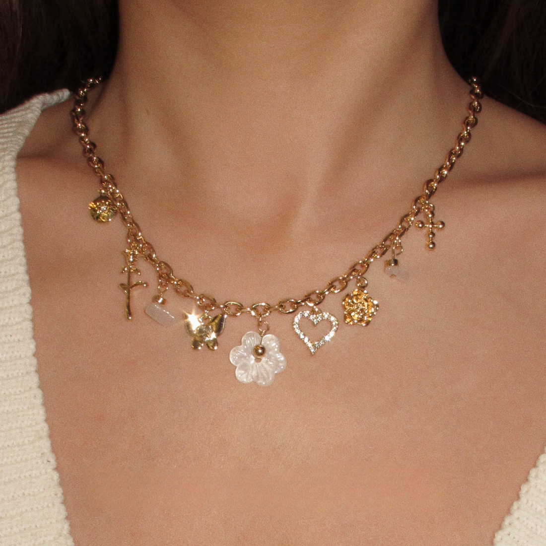 Punk-Style Floral Butterfly Heart Pendant Necklace